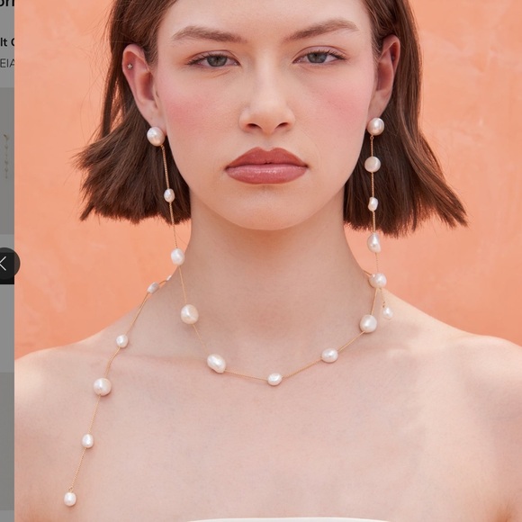 Cult Gaia Cleia Pearl Wrap Drop Earrings Gold Baroque Asymmetrical Long NWT - Picture 3 of 11